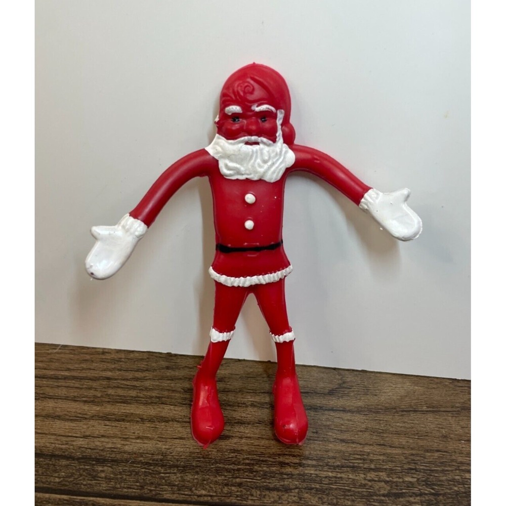 Vintage 4.5" Bendable Santa Claus Figure Christmas Bendy Xmas Beard Red